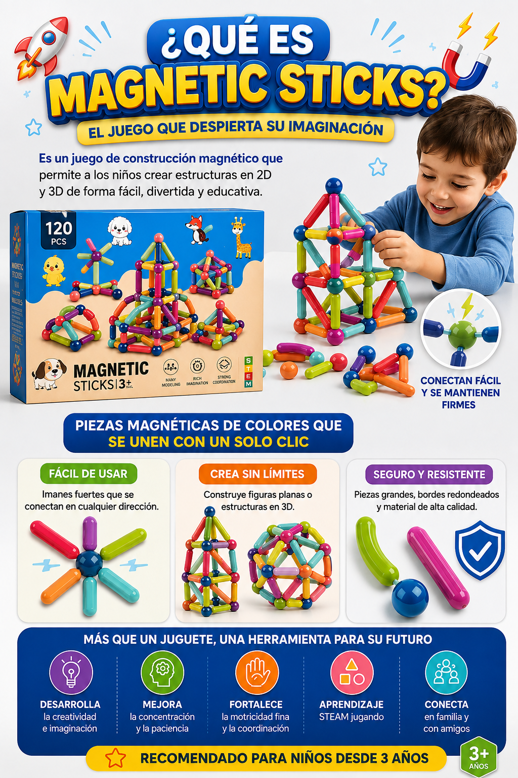 Juego de Bloques Magnéticos 120 Piezas