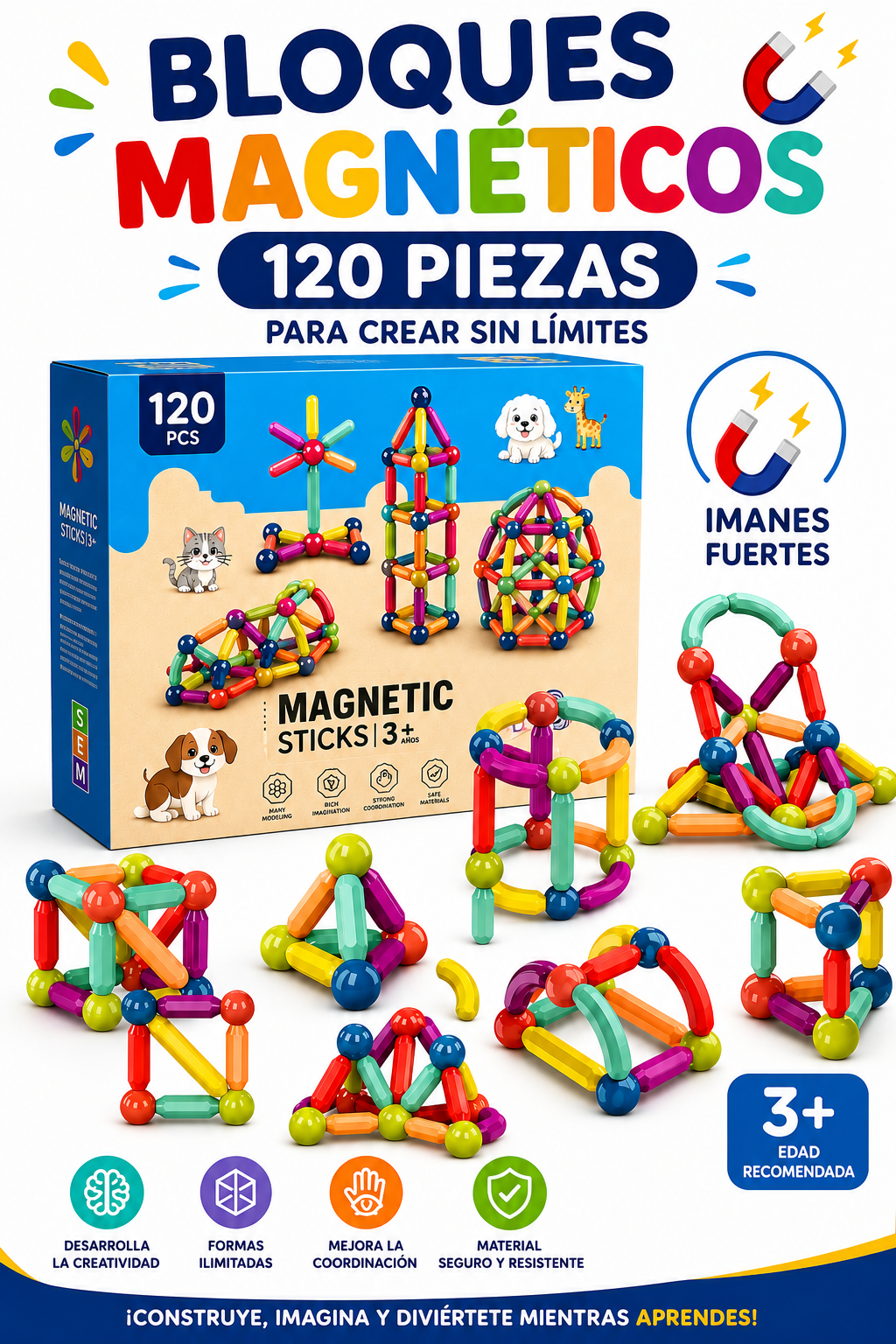 Juego de Bloques Magnéticos 120 Piezas