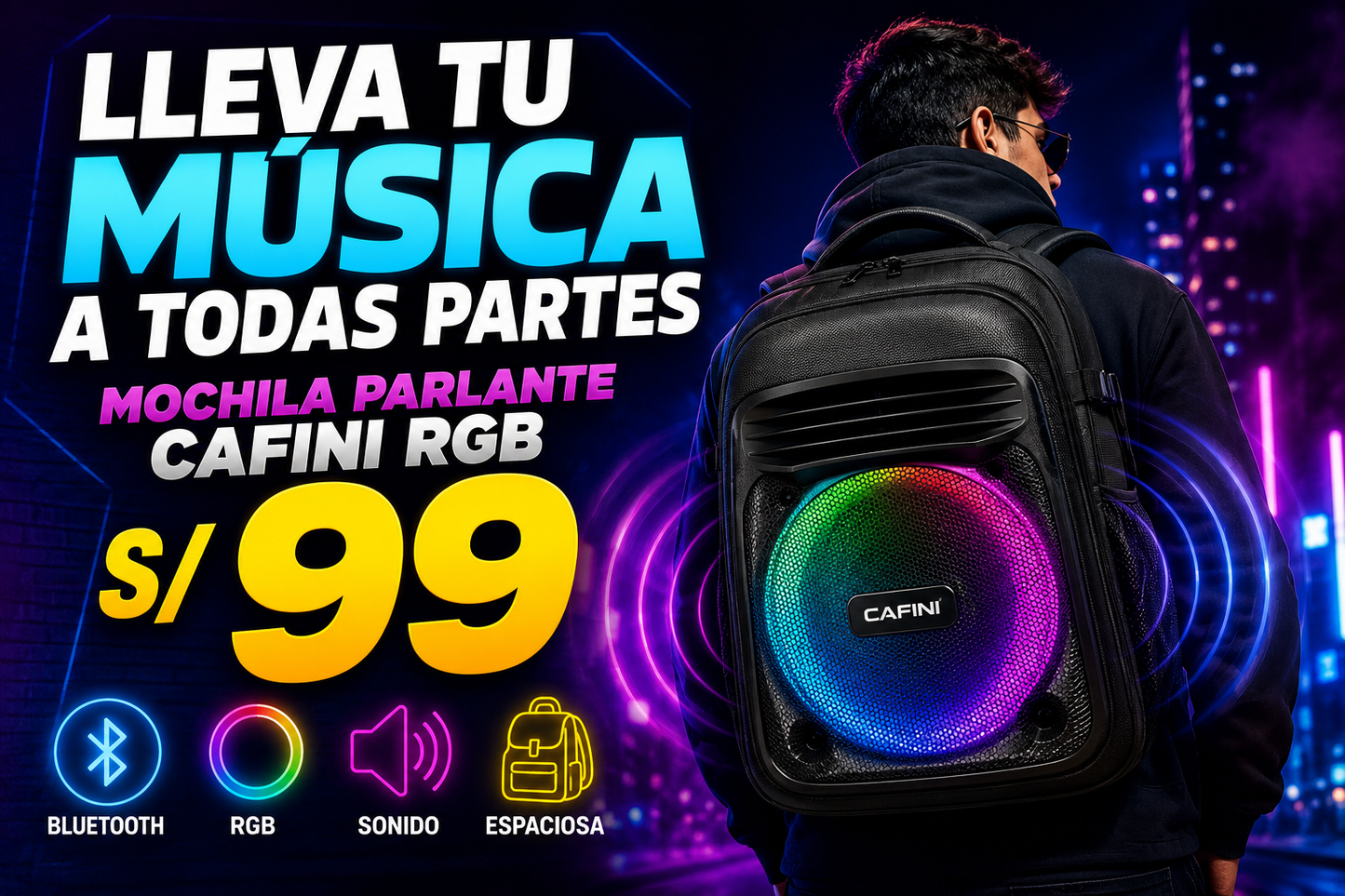 MOCHILA PARLANTE MARCA CAFINI RGB